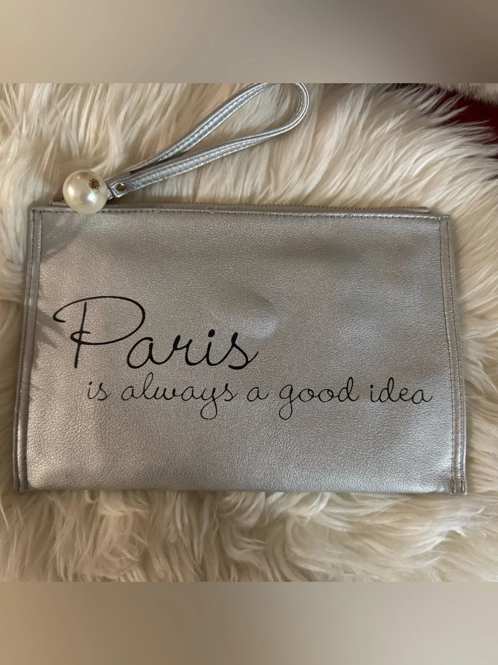 Deux Lux Silver 'Paris is always a good idea' Wristlet Clutch
